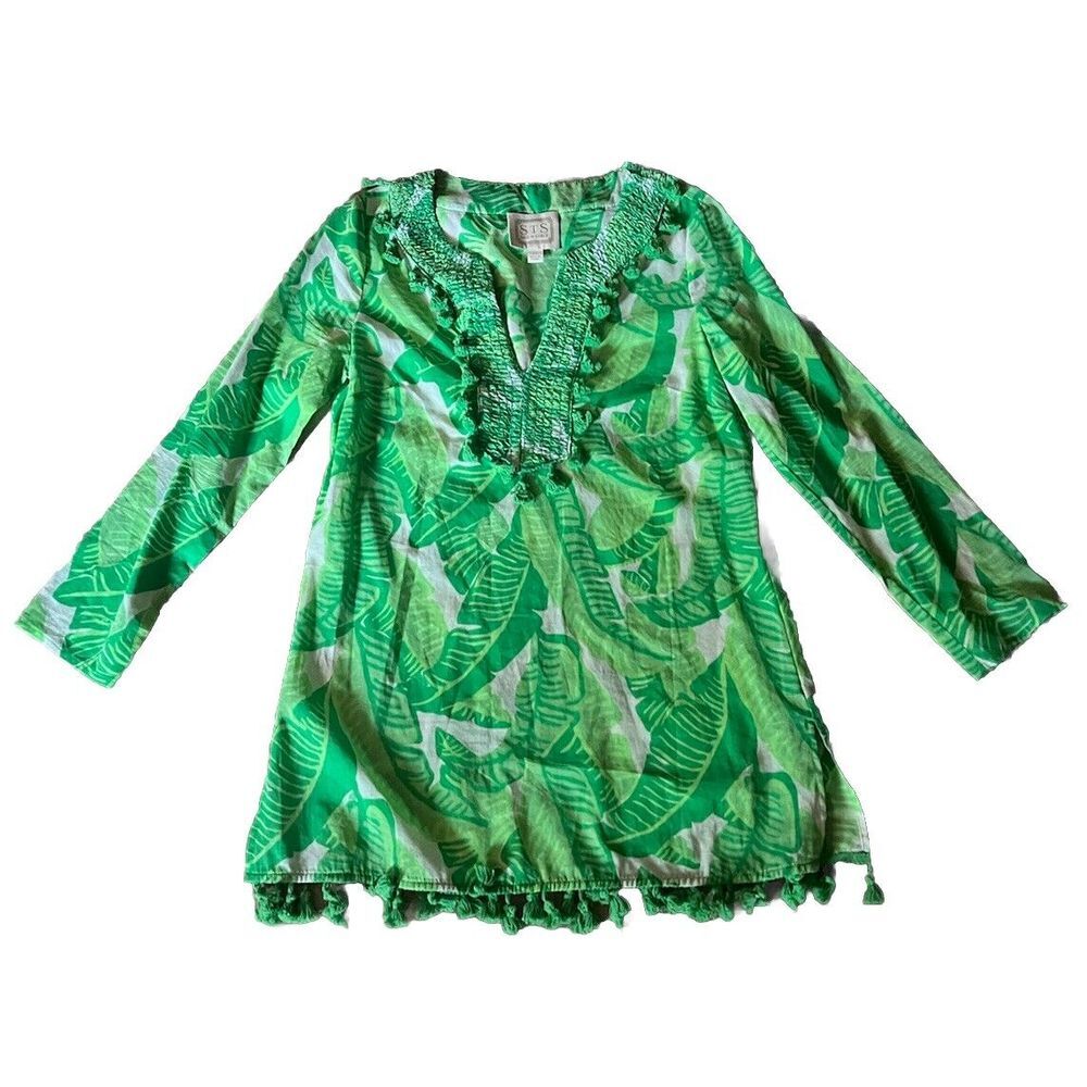 Sail To Sable Palm Print Kaftan With Tassel Trim … - image 1
